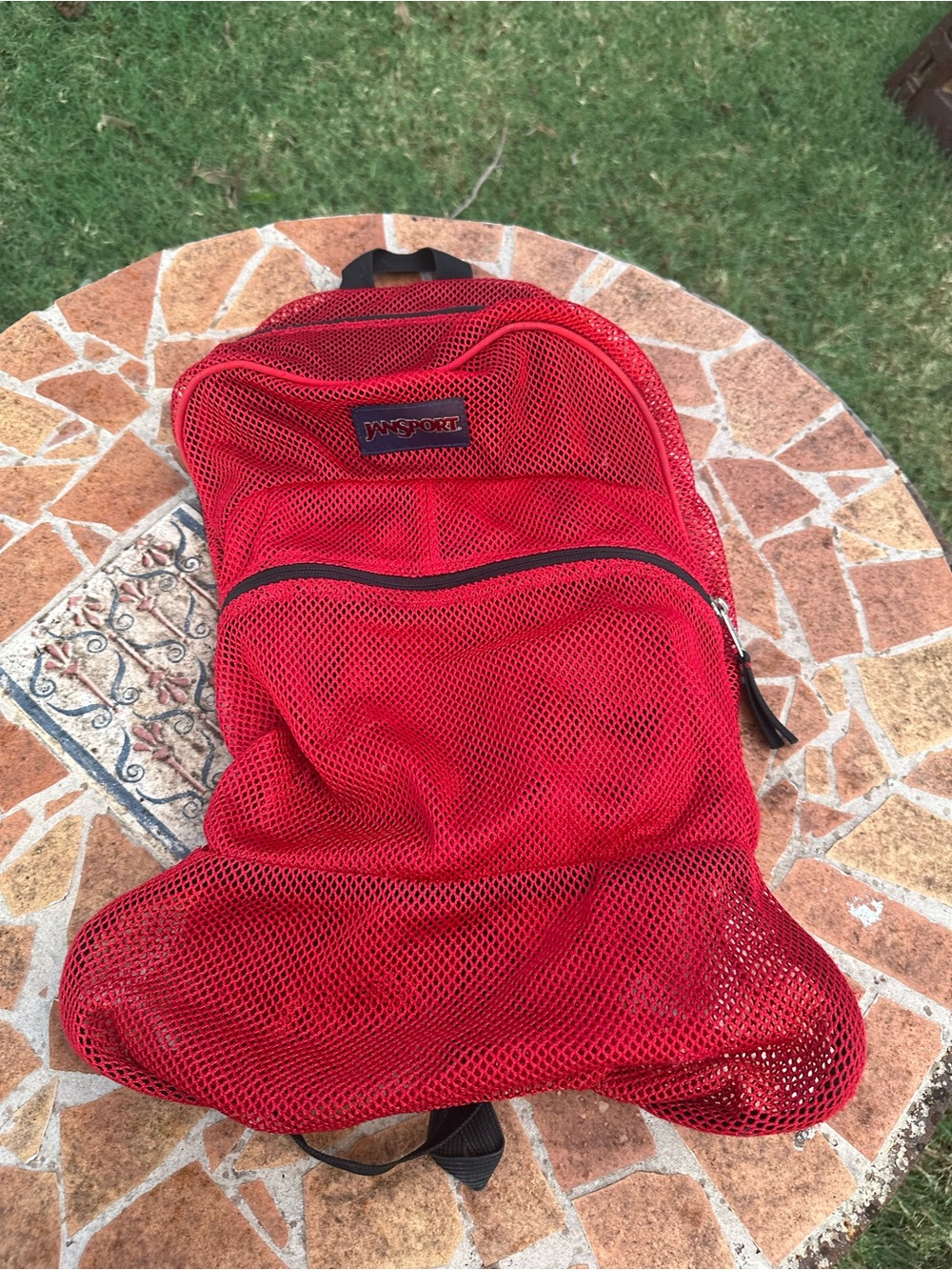 Jansport Red Mesh Backpack with Front Zip Pocket